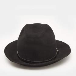 Burberry Black Wool Fedora Hat M