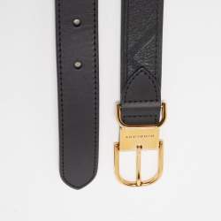 Pre Owned Burberry Black Embossed Check Leather Buckle Belt 90CM