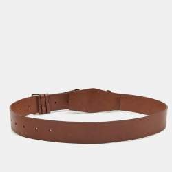 مملوكة مسبقًا Burberry Brown Leather Round Buckle Belt Size 80CM