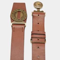 مملوكة مسبقًا Burberry Brown Leather Round Buckle Belt Size 80CM