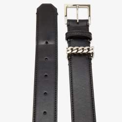 Burberry Black Leather Chain Detail Buckle Belt S