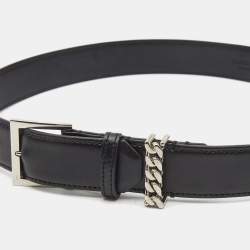 Burberry Black Leather Chain Detail Buckle Belt S
