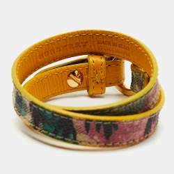 Pre Owned Burberry Mustard/Beige Tartan Check Coated Canvas and Leather Double Wrap Bracelet