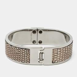 Pre Owned Burberry SpringHills Silver Leather SIlver Tone Bracelet