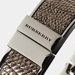 Pre Owned Burberry SpringHills Silver Leather SIlver Tone Bracelet