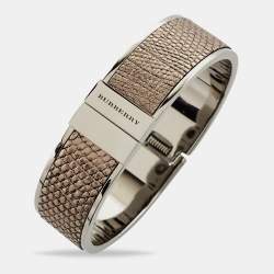 Pre Owned Burberry SpringHills Silver Leather SIlver Tone Bracelet