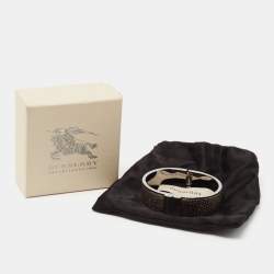 Pre Owned Burberry SpringHills Silver Leather SIlver Tone Bracelet