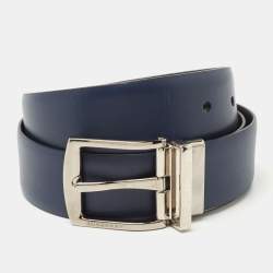 Burberry Blue/Black Leather Reversible Buckle Belt 80CM