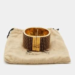 Pre Owned Burberry Studded Suede Gold Tone Bracelet