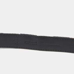 Pre Owned Burberry Black/Beige House Check Canvas and Leather Buckle Belt 85CM