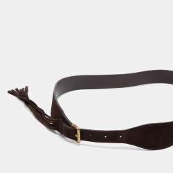 Pre Owned Burberry Dark Brown Suede Tassel Waist Buckle Belt 100CM