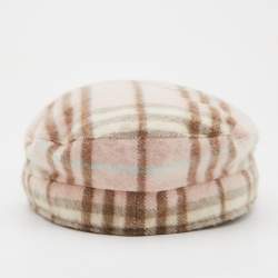 Burberry Light Pink Vintage Check Cashmere Newsboy Cap L