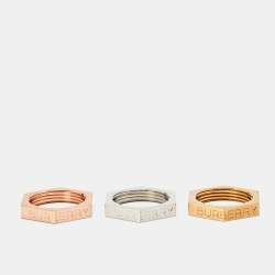 Pre Owned Burberry Bolt Three Tone Metal Ring Set Size 52