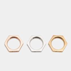 Pre Owned Burberry Bolt Three Tone Metal Ring Set Size 52