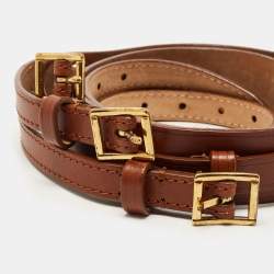 Pre Owned Burberry Brown Leather Triple Buckle Belt 80CM