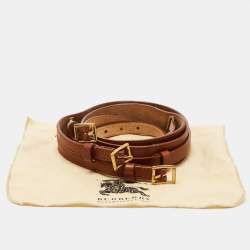 Pre Owned Burberry Brown Leather Triple Buckle Belt 80CM