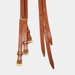 Pre Owned Burberry Brown Leather Triple Buckle Belt 80CM