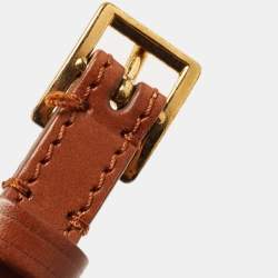 Pre Owned Burberry Brown Leather Triple Buckle Belt 80CM