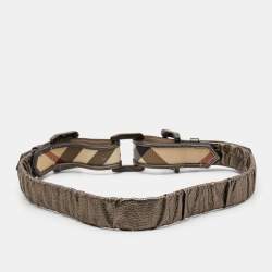 Burberry Metallic/Beige Nova Check Coated Canvas and Leather Double Buckle Belt 80CM