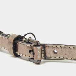 Pre Owned Burberry Metallic/Black Whipstitch Leather Seabrook Slim Belt 70CM