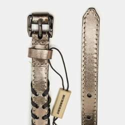 Pre Owned Burberry Metallic/Black Whipstitch Leather Seabrook Slim Belt 70CM