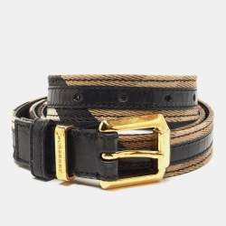 Burberry Black/Beige Housecheck Canvas and Leather Square Logo Buckle Belt  85CM