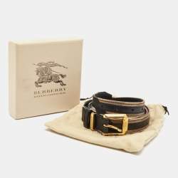 مملوكة مسبقًا Burberry Black/Beige House Check Canvas and Leather Buckle Belt 90CM