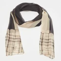 Pre Owned Burberry Beige Check Print Silk Chiffon Stole 