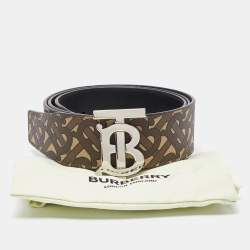 مملوكة مسبقًا Burberry Brown Bridle Monogram Coated Canvas TB Buckle Belt 85CM