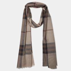 Pre Owned  Burberry Beige Vintage Check Wool & Silk Scarf