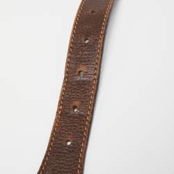 مملوكة مسبقًا حزام بربري جلد وكانفاس كاروهات بيج/بني داكن بإبزيم 90 سم