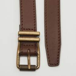 Pre Owned Burberry Dark Brown Leather Buckle Slim Belt