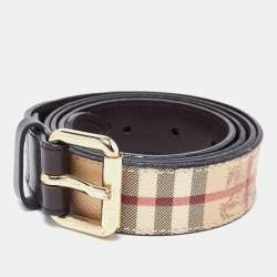 مملوكة مسب قًا Burberry Dark Brown/Beige Haymarket Check PVC and Leather Buckle Belt 100CM