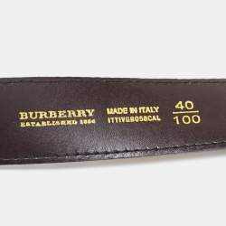 مملوكة مسبقًا Burberry Dark Brown/Beige Haymarket Check PVC and Leather Buckle Belt 100CM