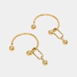 Pre Owned Burberry Crystal Charm Gold Tone Hoop Earrings