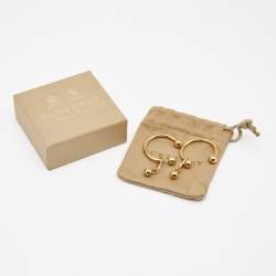 Pre Owned Burberry Crystal Charm Gold Tone Hoop Earrings
