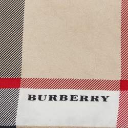 Pre Owned Burberry Beige House Check Print Silk Square Handkerchief