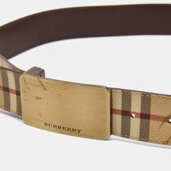 Burberry Beige Haymarket Coated Canvas Logo Plague Cut to Size Belt 100CM