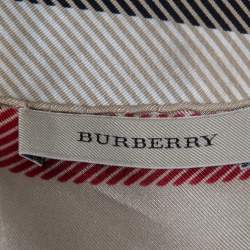 Pre Owned Burberry Beige Classic Check Printed Silk Square Scarf