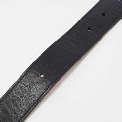 Pre Owned Burberry Beige/Black Haymarket Check Canvas and Leather Buckle Slim Belt 90 CM
