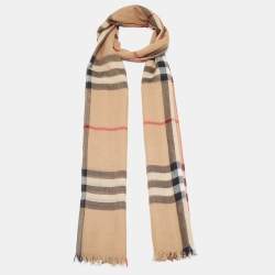 Pre Owned Burberry Dark Beige Nova Check Wool & Silk Stole