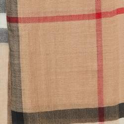 Pre Owned Burberry Dark Beige Nova Check Wool & Silk Stole