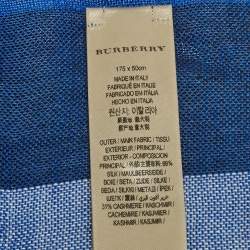 Pre Owned Burberry Blue Checkered Silk & Cashmere Fringed Shawl