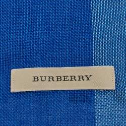 Pre Owned Burberry Blue Checkered Silk & Cashmere Fringed Shawl