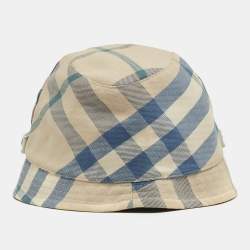 Burberry Beige & Blue Checkered Cotton Bucket hat M