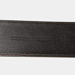 Pre Owned Burberry Dark Brown Leather Waist Wide Buckle Belt 90CM