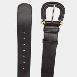 Pre Owned Burberry Dark Brown Leather Waist Wide Buckle Belt 90CM
