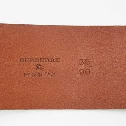 Pre Owned Burberry Brown Leather Adjustable Buckle Belt 90CM