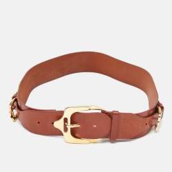 Pre Owned Burberry Brown Leather Adjustable Buckle Belt 90CM