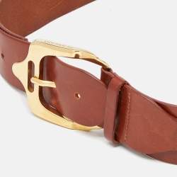 Pre Owned Burberry Brown Leather Adjustable Buckle Belt 90CM